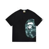 Wholesale japanese style side plaid camo ape head short sleeve color block trendy t-shirt for summer