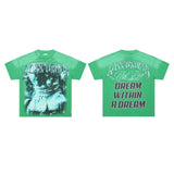First row wake up and be fierce flame tee hot diamond washed and distressed short