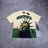 gods short-sleeved heavy weight washed fog high street rock band skull pure cottonprinting t-shirt