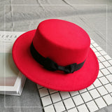 Walter White Hats Retro British Style Bow Ribbon Flat Top Hat Woolen Warm Hat