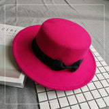 Walter White Hats Retro British Style Bow Ribbon Flat Top Hat Woolen Warm Hat