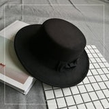 Walter White Hats Retro British Style Bow Ribbon Flat Top Hat Woolen Warm Hat