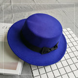 Walter White Hats Retro British Style Bow Ribbon Flat Top Hat Woolen Warm Hat
