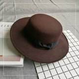 Walter White Hats Retro British Style Bow Ribbon Flat Top Hat Woolen Warm Hat
