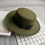 Walter White Hats Retro British Style Bow Ribbon Flat Top Hat Woolen Warm Hat