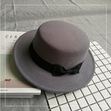 Walter White Hats Retro British Style Bow Ribbon Flat Top Hat Woolen Warm Hat