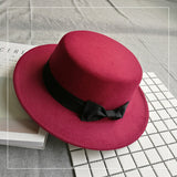 Walter White Hats Retro British Style Bow Ribbon Flat Top Hat Woolen Warm Hat