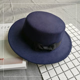 Walter White Hats Retro British Style Bow Ribbon Flat Top Hat Woolen Warm Hat