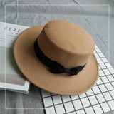 Walter White Hats Retro British Style Bow Ribbon Flat Top Hat Woolen Warm Hat