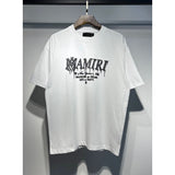 amri flow paint graffiti letter starry sky classic logo print short sleeve couple t-shirt