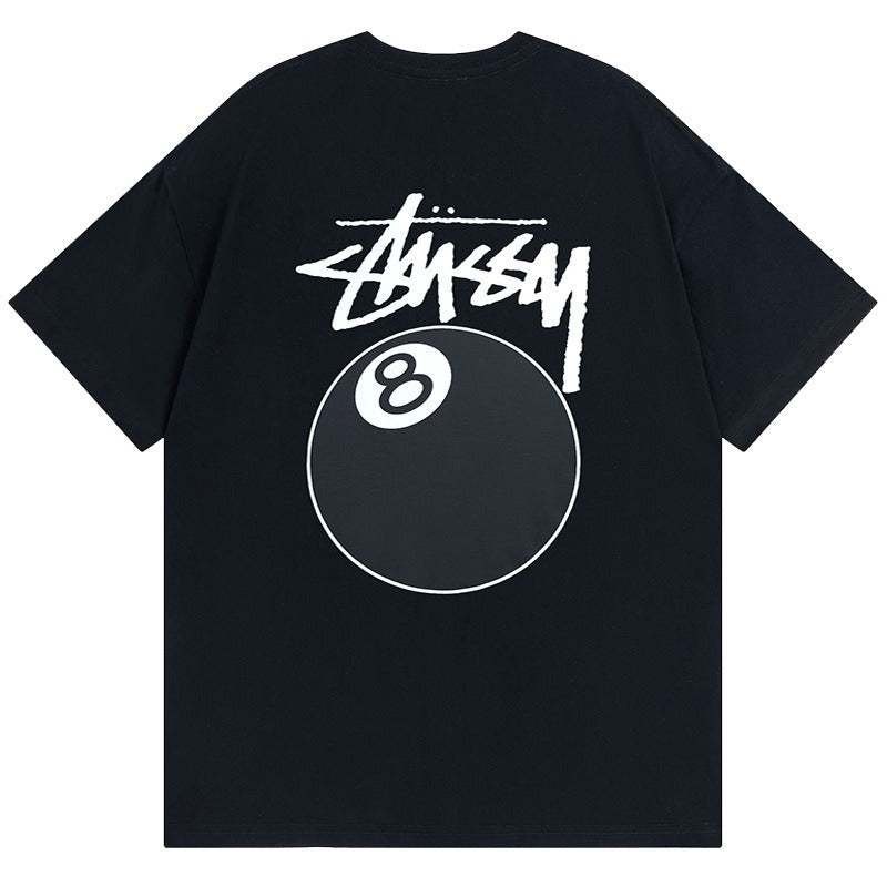 Summer running volume stussy short-sleeved t-shirt dice black eight ice cream comfy basics american couple summer t