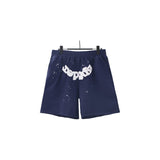 Spder hip hop singer youngthug foam letter couple short-sleeved t-shirt full of diamonds shorts