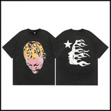 Hs american high street retro washed portrait short-sleeved t-shirt long sleeves sweatshirt hoodie