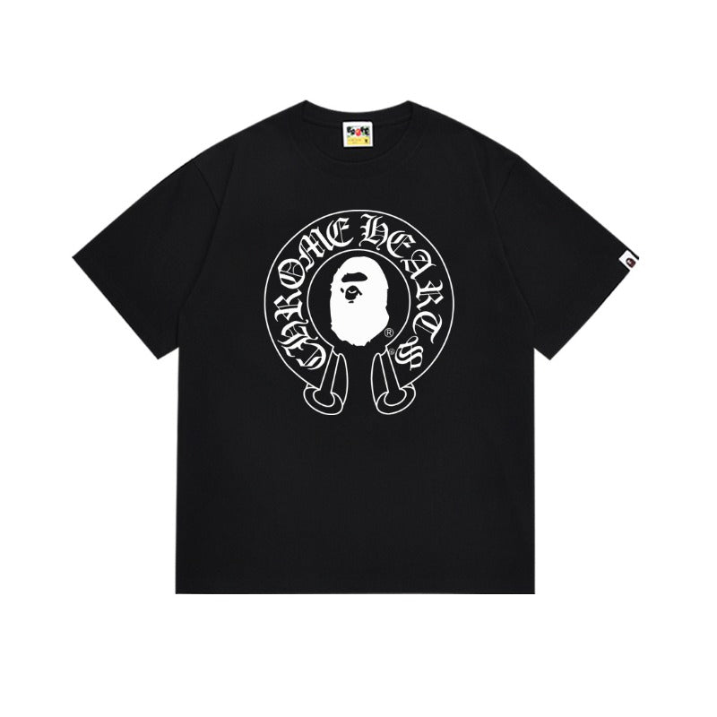 Early spring/summer camo ape head collaboration - little monkey logo print short sleeve couple's trendy tee