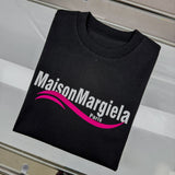Maison margiela mmletter digital direct injection dragon fruit color wavy strip flocking short-sleeved t-shirt