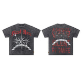 First row wake up and be fierce flame tee hot diamond washed and distressed short
