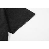 Washed and distressed menletterembroider round neck half sleeve pure cotton short sleeves