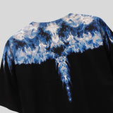 Cross-border wholesale european and american mb short-sleeved gradient colorful wings t-shirt couple black and white feather half