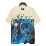 gods short-sleeved heavy weight washed fog high street rock band skull pure cottonprinting t-shirt