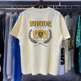 Rhude T Shirts Totem Badge Printing Cotton Casual Short Sleeve Men and Women