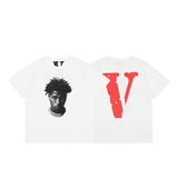 Cross-border supply large v letter lne cherry blossom short half-sleeve sketch embroidery lip print graffiti print short