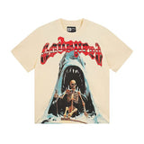 gods short-sleeved heavy weight washed fog high street rock band skull pure cottonprinting t-shirt