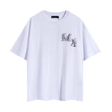 amri washed distressed tiger head number & letter logo short sleeve t-shirt