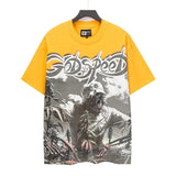High version gods short sleeve heavy weight washed fog high street rock band skull pure cottonprinting round