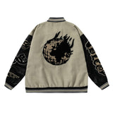 Unisex Baseball Jersey Vintage Flame Element Alphabet Yellow Baseball Jacket Jacket