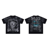 First row wake up and be fierce flame tee hot diamond washed and distressed short