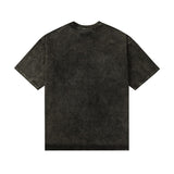 Washed and distressed short-sleeved t-shirt with letterembroider logo on the chest