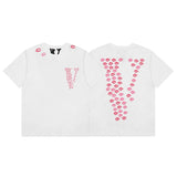 Cross-border supply large v letter lne cherry blossom short half-sleeve sketch embroidery lip print graffiti print short
