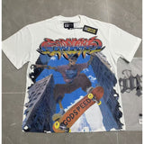 gods short-sleeved heavy weight washed fog high street rock band skull pure cottonprinting t-shirt