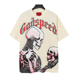 gods short-sleeved heavy weight washed fog high street rock band skull pure cottonprinting t-shirt