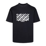 Square gradient fuzzy casual four corner stitching short sleeve cotton t-shirt
