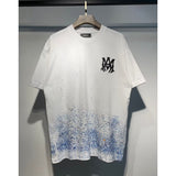 [gram] am peace dove flowing paint graffiti letter starry sky classic logo printing short sleeve couple t-shirt