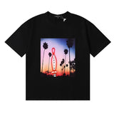 Wholesale high street purple br@nd american style short sleeve loose retro casual t-shirt couple trendy tee
