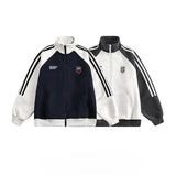 Unisex Baseball Jersey Spring/Autumn Striped Embroidered Stand-Up Cardigan Jacket