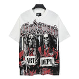 High version gods short sleeve heavy weight washed fog high street rock band skull pure cottonprinting round