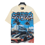 Cross-border wholesale high version gods short-sleeved heavy weight washed fog high street skull pure cotton printed round