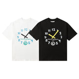 Clock digital print cartoon 100% cotton short sleeve t-shirt