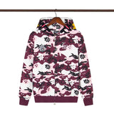 streetwear zip hoodie cartoon letter print zip-up sweatshirt and pants camouflage set
