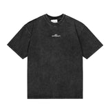 Washed and distressed menletterembroider round neck half sleeve pure cotton short sleeves