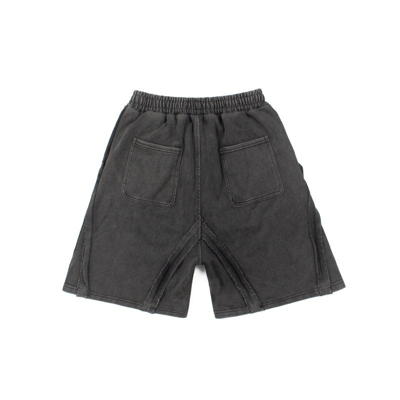 Hip-hop shorts american high street half length pantsflap pocket pants mid-waistlooseembroider washed distressed terry casualshorts for men