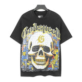 Cross-border wholesale high version gods short-sleeved heavy weight washed fog high street skull pure cotton printed round