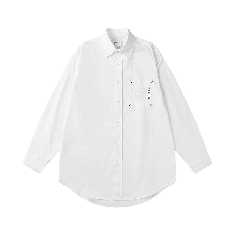 Letter embroidered pocket detail relaxed fit shirt