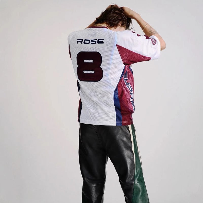Cross-border american blockcore style patch embroidery t-shirt v-neck sports football uniform mesh quick-drying