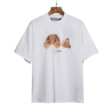 Cross-border wholesale pa severed bear short-sleeved pink bear t-shirt high collar os loose palm tree
