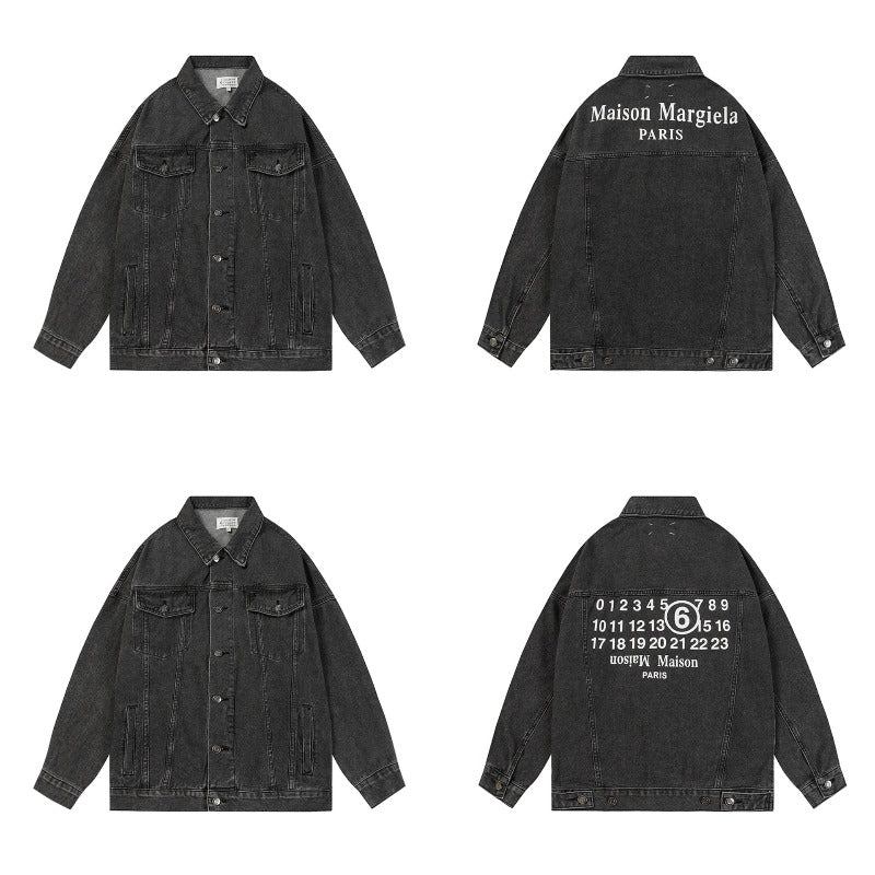 Maison margiela mengyaoletterprinting lapel easiest for match denim jacketoutwear
