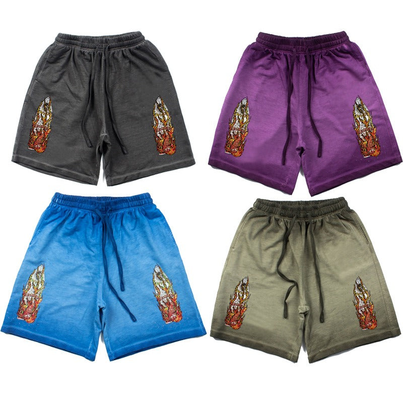 Hip-hop shorts american high street window flame street hip hop retro shorts casualloose sports half length pants